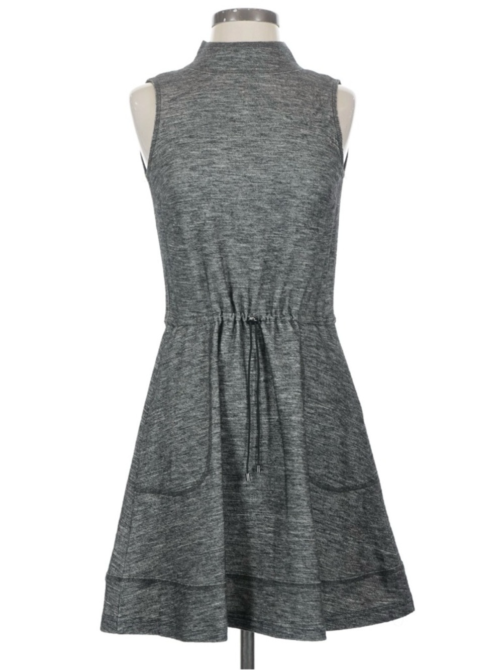 W By Worth Mock Neck Drawstring Waist Knee Length Gray Heather Dress Size 12